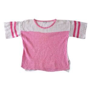 Eyeshadow Pink White Striped Varsity Open Knit Summer Sweater ML
